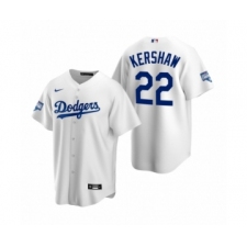 Men's Los Angeles Dodgers #22 Clayton Kershaw White 2020 World Series Champions Replica Jersey