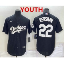 Youth Los Angeles Dodgers #22 Clayton Kershaw Black Turn Back The Clock Stitched Cool Base Jersey