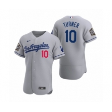 Men's Los Angeles Dodgers #10 Justin Turner Nike Gray 2020 World Series Authentic Road Jersey