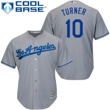 Youth Majestic Los Angeles Dodgers #10 Justin Turner Replica Grey Road Cool Base MLB Jersey