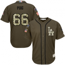 Men's Majestic Los Angeles Dodgers #66 Yasiel Puig Authentic Green Salute to Service 2018 World Series MLB Jersey