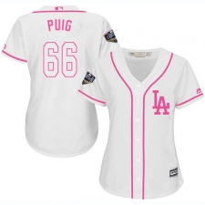 Women's Majestic Los Angeles Dodgers #66 Yasiel Puig Authentic White Fashion Cool Base 2018 World Series MLB Jersey