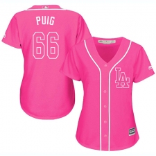 Women's Majestic Los Angeles Dodgers #66 Yasiel Puig Replica Pink Fashion Cool Base MLB Jersey