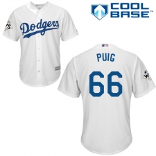 Youth Majestic Los Angeles Dodgers #66 Yasiel Puig Replica White Home 2017 World Series Bound Cool Base MLB Jersey