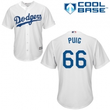 Youth Majestic Los Angeles Dodgers #66 Yasiel Puig Replica White Home Cool Base MLB Jersey