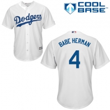 Men's Majestic Los Angeles Dodgers #4 Babe Herman Replica White Home Cool Base MLB Jersey