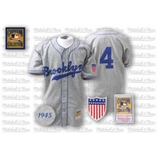 Men's Mitchell and Ness 1945 Los Angeles Dodgers #4 Babe Herman Authentic Grey Throwback MLB Jersey