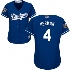 Women's Majestic Los Angeles Dodgers #4 Babe Herman Authentic Royal Blue Alternate Cool Base 2018 World Series MLB Jersey