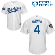 Youth Majestic Los Angeles Dodgers #4 Babe Herman Authentic White Home Cool Base 2018 World Series MLB Jersey