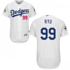 Men's Majestic Los Angeles Dodgers #99 Hyun-Jin Ryu Authentic White Home 2017 World Series Bound Flex Base MLB Jersey