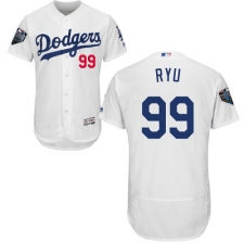 Men's Majestic Los Angeles Dodgers #99 Hyun-Jin Ryu White Home Flex Base Authentic Collection 2018 World Series MLB Jersey