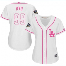 Women's Majestic Los Angeles Dodgers #99 Hyun-Jin Ryu Authentic White Fashion Cool Base 2018 World Series MLB Jersey