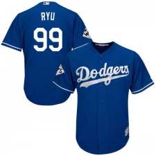 Youth Majestic Los Angeles Dodgers #99 Hyun-Jin Ryu Authentic Royal Blue Alternate 2017 World Series Bound Cool Base MLB Jersey