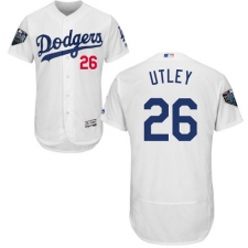 Men's Majestic Los Angeles Dodgers #26 Chase Utley White Home Flex Base Authentic Collection 2018 World Series MLB Jersey