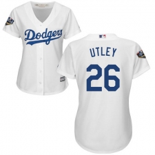 Women's Majestic Los Angeles Dodgers #26 Chase Utley Authentic White Home Cool Base 2018 World Series MLB Jersey