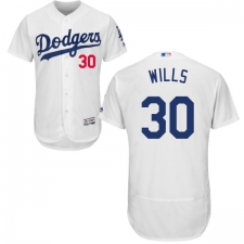 Men's Majestic Los Angeles Dodgers #30 Maury Wills White Home Flex Base Authentic Collection MLB Jersey