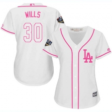Women's Majestic Los Angeles Dodgers #30 Maury Wills Authentic White Fashion Cool Base 2018 World Series MLB Jersey