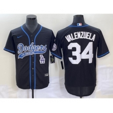 Men's Los Angeles Dodgers #34 Fernando Valenzuela Black Cool Base Stitched Baseball Jersey1
