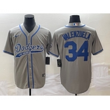 Men's Los Angeles Dodgers #34 Fernando Valenzuela Grey Cool Base Stitched Baseball Jersey1