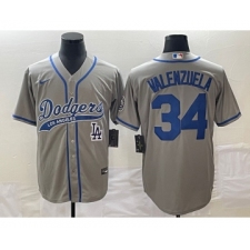 Men's Los Angeles Dodgers #34 Fernando Valenzuela Grey Cool Base Stitched Baseball Jersey