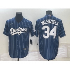 Men's Los Angeles Dodgers #34 Fernando Valenzuela Navy Blue Pinstripe Stitched MLB Cool Base Nike Jersey