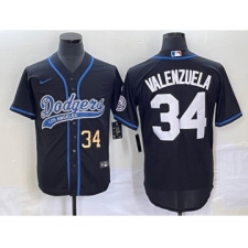 Men's Los Angeles Dodgers #34 Fernando Valenzuela Number Black Cool Base Stitched Baseball Jersey