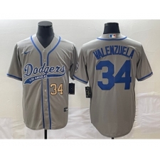 Men's Los Angeles Dodgers #34 Fernando Valenzuela Number Grey Cool Base Stitched Baseball Jersey