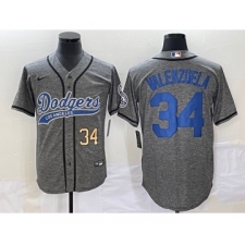Men's Los Angeles Dodgers #34 Fernando Valenzuela Number Grey Gridiron Cool Base Stitched Baseball Jersey