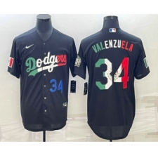 Men's Los Angeles Dodgers #34 Fernando Valenzuela Number Mexico Black Cool Base Stitched Baseball Jerseys