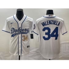 Men's Los Angeles Dodgers #34 Fernando Valenzuela Number White Cool Base Stitched Baseball Jersey