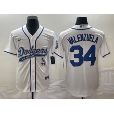 Men's Los Angeles Dodgers #34 Fernando Valenzuela White Cool Base Stitched Baseball Jersey