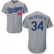 Men's Majestic Los Angeles Dodgers #34 Fernando Valenzuela Gray Alternate Road Flexbase Authentic Collection MLB Jersey