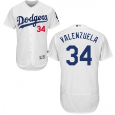 Men's Majestic Los Angeles Dodgers #34 Fernando Valenzuela White Home Flex Base Authentic Collection MLB Jersey