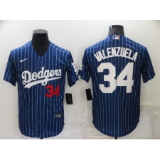 Men's Nike Los Angeles Dodgers #34 Fernando Valenzuela Blue Stripes Authentic Jersey