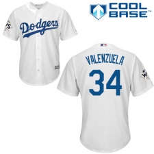 Youth Majestic Los Angeles Dodgers #34 Fernando Valenzuela Authentic White Home 2017 World Series Bound Cool Base MLB Jersey