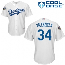 Youth Majestic Los Angeles Dodgers #34 Fernando Valenzuela Authentic White Home Cool Base 2018 World Series MLB Jersey