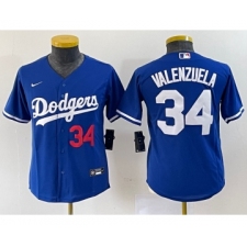 Youth Nike Los Angeles Dodgers #34 Fernando Valenzuela Number Blue Stitched Cool Base Jersey