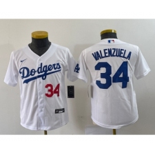 Youth Nike Los Angeles Dodgers #34 Fernando Valenzuela Number White Stitched Cool Base Jersey