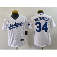 Youth Nike Los Angeles Dodgers #34 Fernando Valenzuela White Stitched Cool Base Jersey