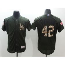 Men's Los Angeles Dodgers #42 Jackie Robinson Green Salute to Service Jersey
