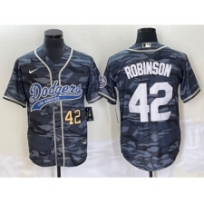 Men's Los Angeles Dodgers #42 Jackie Robinson Number Grey Camo Cool Base Stitched Baseball Jersey