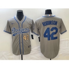 Men's Los Angeles Dodgers #42 Jackie Robinson Number Grey Cool Base Stitched Baseball Jersey
