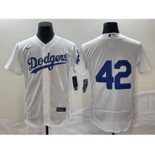 Men's Los Angeles Dodgers #42 Jackie Robinson White No Name Stitched Flex Base Nike Jersey