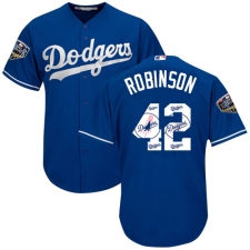 Men's Majestic Los Angeles Dodgers #42 Jackie Robinson Authentic Royal Blue Team Logo Fashion Cool Base 2018 World Series MLB Jersey
