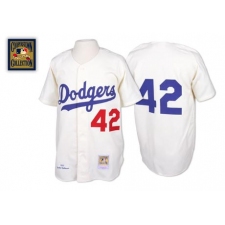 Men's Mitchell and Ness Los Angeles Dodgers #42 Jackie Robinson Authentic White Throwback MLB Jersey