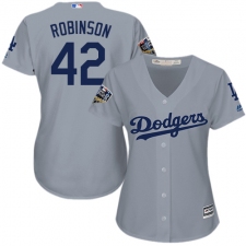 Women's Majestic Los Angeles Dodgers #42 Jackie Robinson Authentic Grey 2018 World Series MLB Jersey