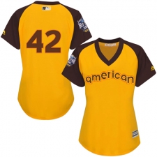 Women's Majestic Los Angeles Dodgers #42 Jackie Robinson Authentic Yellow 2016 All-Star American League BP Cool Base MLB Jersey