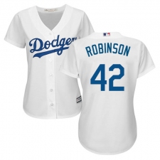 Women's Majestic Los Angeles Dodgers #42 Jackie Robinson Replica White MLB Jersey