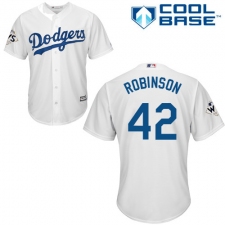 Youth Majestic Los Angeles Dodgers #42 Jackie Robinson Replica White Home 2017 World Series Bound Cool Base MLB Jersey