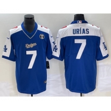 Men's Los Angeles Dodgers #7 Julio Urias Blue Vin Scully Pullover Stitched Jersey